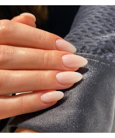 Mouyou Press On Nails - Short Almond Nude Gradient White Acrylic Full Cover Nail Set for Women & Girls - includes Nail Glue - Buy Online on SooperMarket.com