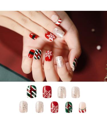Noverlife 96PCS Winter Holiday Squoval False Nails Kit - Festive Acrylic Nail Tips with Nail Glue for Women & Girls - Buy Online on SooperMarket.com