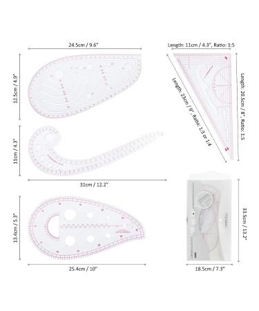 HLZC Fashion Clear Metric Sewing Ruler Set - 4-Piece Pink French Curve Pattern Making Kit - Buy Online on SooperMarket.com