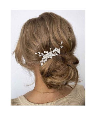 Bridal Hair Comb Silver Flower Wedding Hairpiece Crystal Side Combs for Women - A-Silver - Buy Online on SooperMarket.com