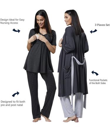 Happy Mama Women's Maternity Nursing 3pcs Nightwear Set - Crimson & Navy - Buy Online on SooperMarket.com