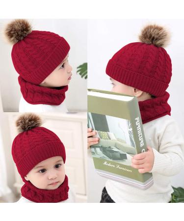 Yinuoday 2PCS Toddler Baby Knit Hat Scarf Set - Winter Warm Beanie Cap with Circle Loop Scarf Neckwarmer in Red - Buy Online on SooperMarket.com