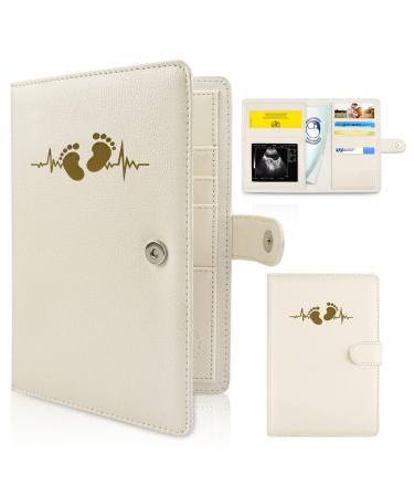 Motherpass cover leather mother pass organizer with magnetic closure mother pass protective cover with subjects for storing ultrasound images and vaccination pass etc. gifts for pregnant (cream foot)