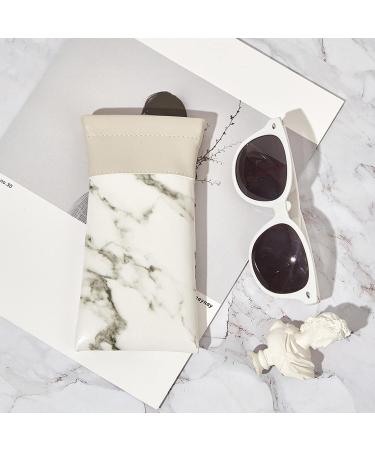 Facynde Water-Repellent Sunglasses Case | Marble PU Leather Squeeze Top Bag for Men & Women - Soft Glasses Case in White - Buy Online on SooperMarket.com