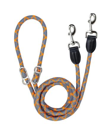 Dog leash 2.6m adjustable reversal reflective multifunctional nylon double linen with 2 movable metal ring ideal for walking running and training (orange & gray L - 1.2 x 260 cm) L - 1.2 x 260 cm orange & gray