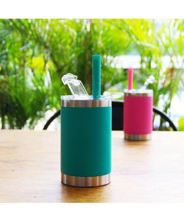 Housavvy 12 Oz Kids Tumblers | Spill-Proof Insulated Stainless Steel Cups with Lids & Straws | BPA-Free Toddler Smoothie Cups in Olive Green/Hot Pink - Buy Online on SooperMarket.com