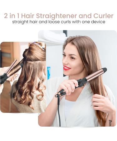 2-in-1 Travel Curling Flat Iron: Professional 1 1/4 Inch Hair Curler and Straightener with Ceramic Barrel - Adjustable Temperature - Buy Online on SooperMarket.com