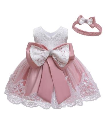 LZH Baby Girls Lace Dress Bowknot Flower Dresses Wedding Pageant Baptism Christening Tutu Gown 0-24 Months 4-5 Years Bean Powder