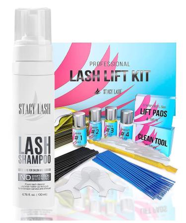 Stacy Lash Lift Kit & Eyelash Extension Shampoo 3.38 fl.oz/Perm Curling Lotion & Liquid Full Lifting Set/Foaming Cleanser for Extensions & Natural Lashes/Supplies for Professional & Self Use