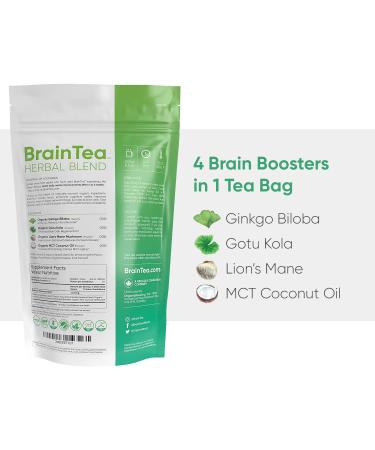 Organic Brain Tea with Gotu Kola, Ginkgo Biloba, Lion's Mane Mushroom & MCT - Memory & Focus Booster | Nootropic Tea - Buy Online on SooperMarket.com