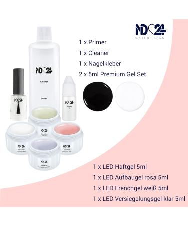 ND24 Naildesign Premium Geln gel Starter Set - Gel Kit with Adhesive Assembly French Sealing Gel LED Lamp Accessories - Made in Germany for Beginners - Buy Online on SooperMarket.com