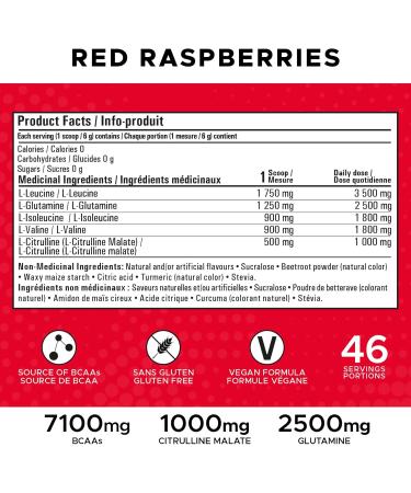 Revolution Nutrition BCAA Splash BCAA Powder Vegan Formula Zero Calorie Lactose Free Muscle Recovery Post Workout 7100 Mg of Branched Chained Amino Acid 1000 mg Citrulline Malate 280 G 46 Servings (Red Raspberry 0.62 Pound) Red Raspberry 0.62 Pound - Buy Online on SooperMarket.com