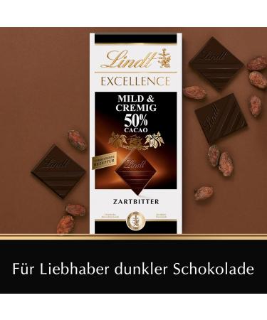 Shop Lindt Excellence Mild & Creamy 50% Cocoa Dark Chocolate 100g - Extra Mild & Fine-Torn Bitter Taste | International Shipping Available - Buy Online on SooperMarket.com
