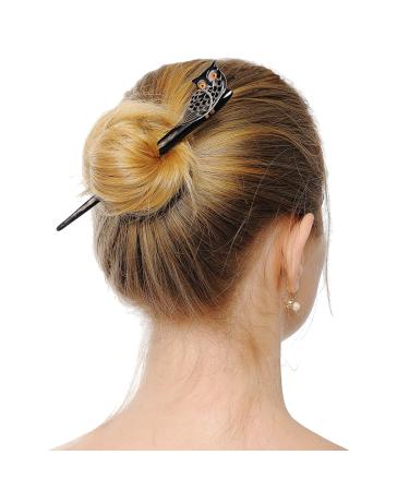 Marycrafts Buffalo Horn Owl Hair Sticks for Women - Long Hair Buns | Black - Buy Online on SooperMarket.com