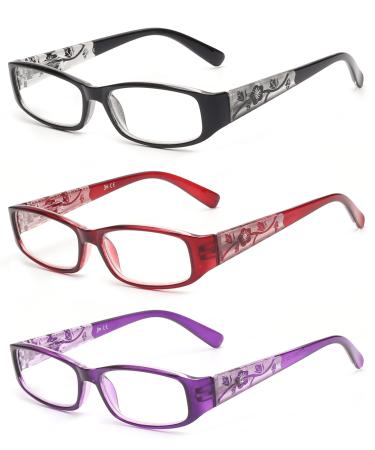 JM 3 Pack Women's Reading Glasses Spring Hinge Vintage Rectangular Readers for Women +1.5 Mix 3 Pack Mixed Color +1.5 Diopters (Pack of 3)