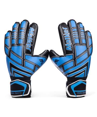 Malker goalkeeper gloves football gloves for adults and youth children with finger protection strengthen grip slipproof equipment prevents injuries blue/black 7