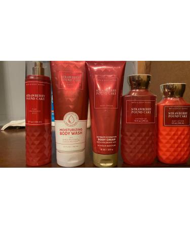 Bath & Body Works Skin Care Bundle Strawberry Pound Cake Wash Mist Cream Shower Gel and Lotion Full Size