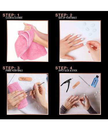Vixi 600 Medium Square Nail Set with Prep File | Clear Express Full Cover False Fingernail Extensions - 10 Sizes | For Salon Professionals & Home Use - Buy Online on SooperMarket.com