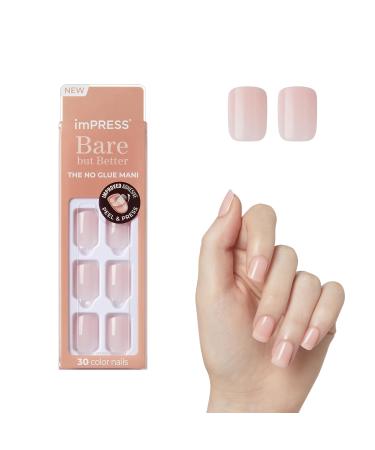 KISS imPRESS No Glue Mani Press-On Nails Color 'Instinct' Light Pink Short Size Squoval Shape Includes 30 Nails Prep Pad Instructions Sheet 1 Manicure Stick 1 Mini File