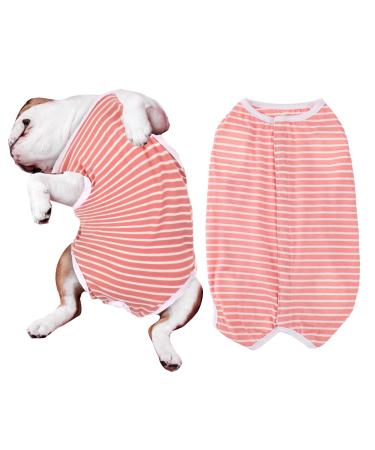 WLLHYF After Surgery Dog Recovery Onesie Comfortable Puppy Post Neuter Surgery Shirt Cone Alternative Wound Protective Body Suit Clothes for Large Small Dogs (Pink White Stripe) (Small)