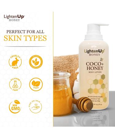 LightenUp Honey Skin Brightening Body Lotion - 13.5 fl oz - Fade Dark Spots & Hyperpigmentation with Shea Butter & Honey - For Face, Knees, Elbows - Buy Online on SooperMarket.com
