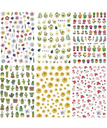 Kalolary 3D Nail Art Stickers - 1000+ Patterns Decals for Women & Kids - Spring Flower Fruit Plant Stars Moon Smiling Face - Manicure Salon Gift (12 Sheets) - Buy Online on SooperMarket.com