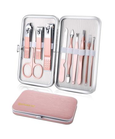 Manicure set 10-part pedicure kit nail scissors nail care nail clippers kit nail set nageletui nail clippers set travel beauty kit (pink)