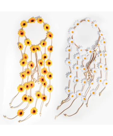 Sucrain Flower Hippie Headband Set - 4pcs Bohemian Sunflower Hair Accessories (2 Yellow 2 White) - Buy Online on SooperMarket.com