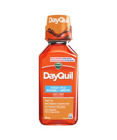 Vicks DayQuil Cold and Flu Medicine Cough Suppressant Nasal Decongestant Pain Reliever Fever Reducer Non-Drowsy Formula 354ml 354 ml (Pack of 1)
