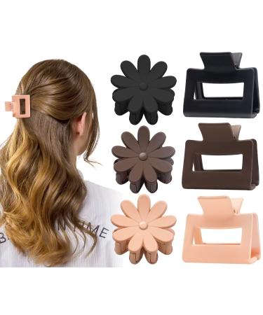 6 Pack Claw Clips - 2 Small Hair Claw Clips for Thin Hair Cute Flower Claw Clips for women girl Ganchos Para el Cabello Neutral Colors Rectangle Nonslip Hair Clips for Curly & Fine Hair Small-2 Inch-for thin short ha...