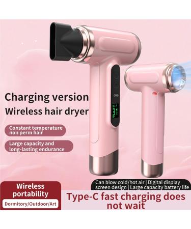 Cordless Ionic Hair Dryer 200W Rechargeable Portable Hair Dryer with Airflow Multiplier Technology Rotating Nozzle Multi Modes for Home School Travel - Buy Online on SooperMarket.com
