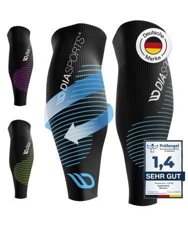 Diasports calves compression stockings without foot sleevers women and men |Your premium calf bandages for marathon and triathlon |100% calves compression and maximum support L black and blue