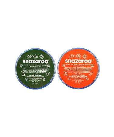 SK INFINITY | Classic Face and Body Paint 18 ml Professional Water Based Single Cake Makeup Supplies for Adults Kids (ORANGE & DR. GREEN)