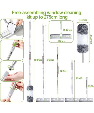 4-In-1 Window Cleaning Kit | 360 Rotation, Telescopic Pole, 4 Window Wipes & Duster | Indoor & Outdoor Use - Buy Online on SooperMarket.com