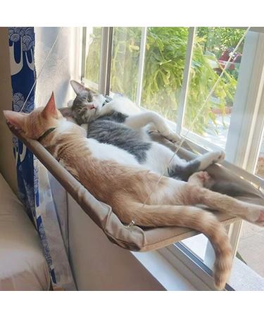 Cat Hammock Perch - Window Bed Seat Shelf for Indoor Cats | Safety Resting Shelf for 2 Cats | 360 Sunny Seat Space Saving Cat Bed (Khaki) - Buy Online on SooperMarket.com
