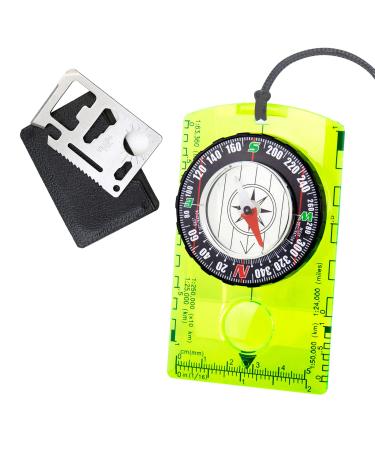 CTDDMJ compass Compass Outdoor compass children with multifunction card 11 in 1 multitool card bright compas hiking compass for hiking and outdoor survival camping navigation (2 pieces)