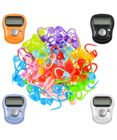 Kingdder Stitch Counters LCD Finger Digital Counter with Knitting Knit Row Counter Stitch Marker Crochet Locking Clips Stitch Markers for Knitting and Crocheting Random Color (4 Pieces) 104