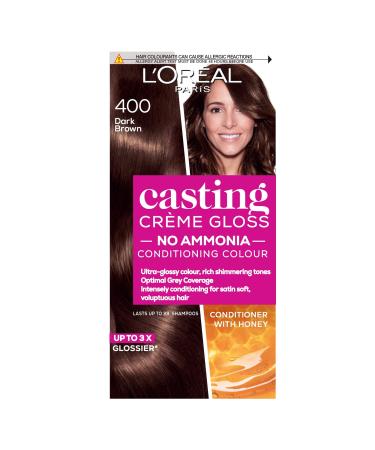 L'Oreal Paris Ammonia Free Semi-Permanent Hair Dye 400 Dark Brown Glossy Hair Colour Natural Looking Finish For up to 28 Shampoos Casting Cr me Gloss 1 Application 400 Dark Brown 1 Count (Pack of 1)