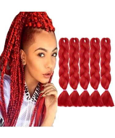 Tess Braids Extensions 60 cm 5 Pack Jumbo Braids Kanecalon Kunsthaar For single-laid box braids hair extension braid 100g/bundle of hair braids extension (5 piece-hot red) 60 cm (5 pieces) hot red