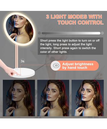 LED Vanity Makeup Mirror with Bluetooth & Smart Touch | 3 Color Dimmable & USB Rechargeable | 45 Rotatable Design (White) - Ideal for Makeup Desk - Buy Online on SooperMarket.com