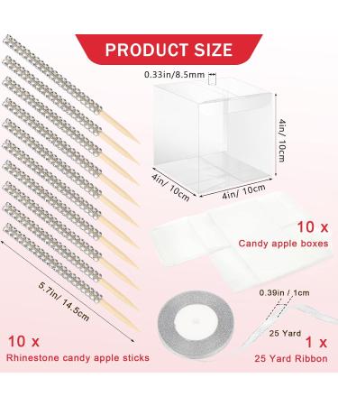 10+10 Candy Apple Kits AngleKai 10Pcs Bling Candy Apple Sticks/ 10Pcs Candy Apple Boxes/ 25 Yard Ribbon Rhinestone Caramel Apple Sticks Clear Candy Apple Boxes with Hole Silver White - Buy Online on SooperMarket.com