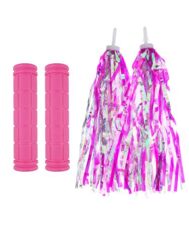 Kasteco 2 Pack Bicycle Bike Handlebar Scooter Streamers and Bicycle Handle Bar Grips Pink