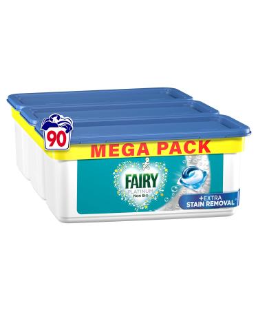 Fairy Non-Bio Platinum PODS Washing Liquid Laundry Detergent Tablets / Capsules 90 Washes (30 x 3) with Extra Stain Removal