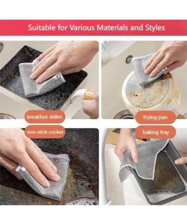 Multipurpose Wire Dishwashing Rags for Wet and Dry Multifunctional Non-Scratch Wire Dishcloth Double Stainless Steel Scrubber All-Purpose Wire Dishwashing Rag Remove Stubborn Stains (10pcs) - Buy Online on SooperMarket.com