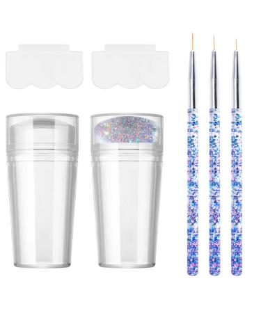 2 PCS Silicone Jelly Stamper 3 PCS Nail Dotting Pen Double Sided Nail Art Stamper Transparent Nail Stamper French Tip French Manicure Kit with Scraper for French Manicure Home DIY Nail Salon
