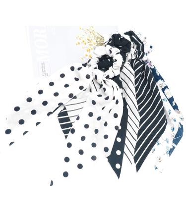 Funlovin Black White Scarf Scrunchie Hair Ribbon Ties Set - Elegant Ponytail Scrunchies with Tails for Women (6pcs) - Buy Online on SooperMarket.com