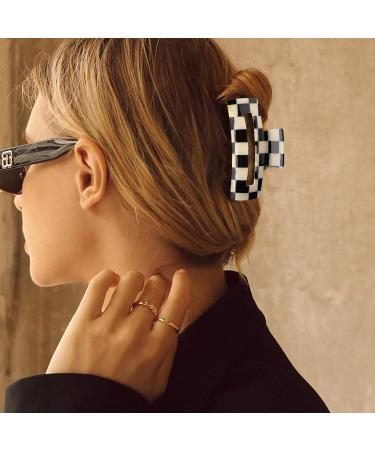 HAYHOI 4PCS Hair Claw Clips Celluloid French Butterfly Jaw Tortoise Shell - Stylish Accessories for Women & Girls - Checkerboard Leopard White - Buy Online on SooperMarket.com