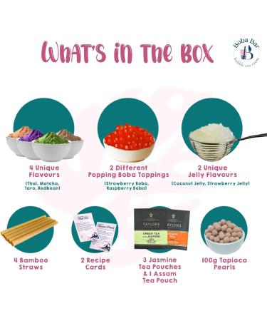 MBTK - 4 (Boba Bar London | Burst of Flavours Milk Bubble Tea Kit | 4 Milk Tea Flavours | 4 Boba & Jelly Toppings | Tapioca Pearls | 4 Bamboo Straws | 4 Tea Bags | 2 Recipe Cards ) - Buy Online on SooperMarket.com