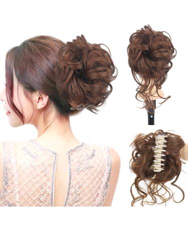 Long beard ball head wig bun grab clip Fluffy natural scrunchie bridal cocktail hairpin Messy Hair Bun Extensions Curly Wavy Hair Scrunchies claw Clip Messy Bun Hairpiece (Light Curry)