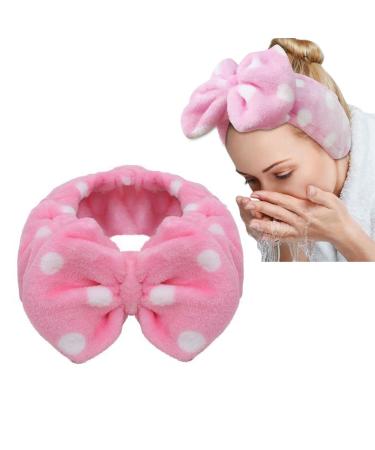 YiKiMira Women Fashion Lovely Soft Fleece Bow Makeup Cosmetic Shower Elastic Hair Band Hairlace Headband for Washing Face Shower Spa Mask (Pink)